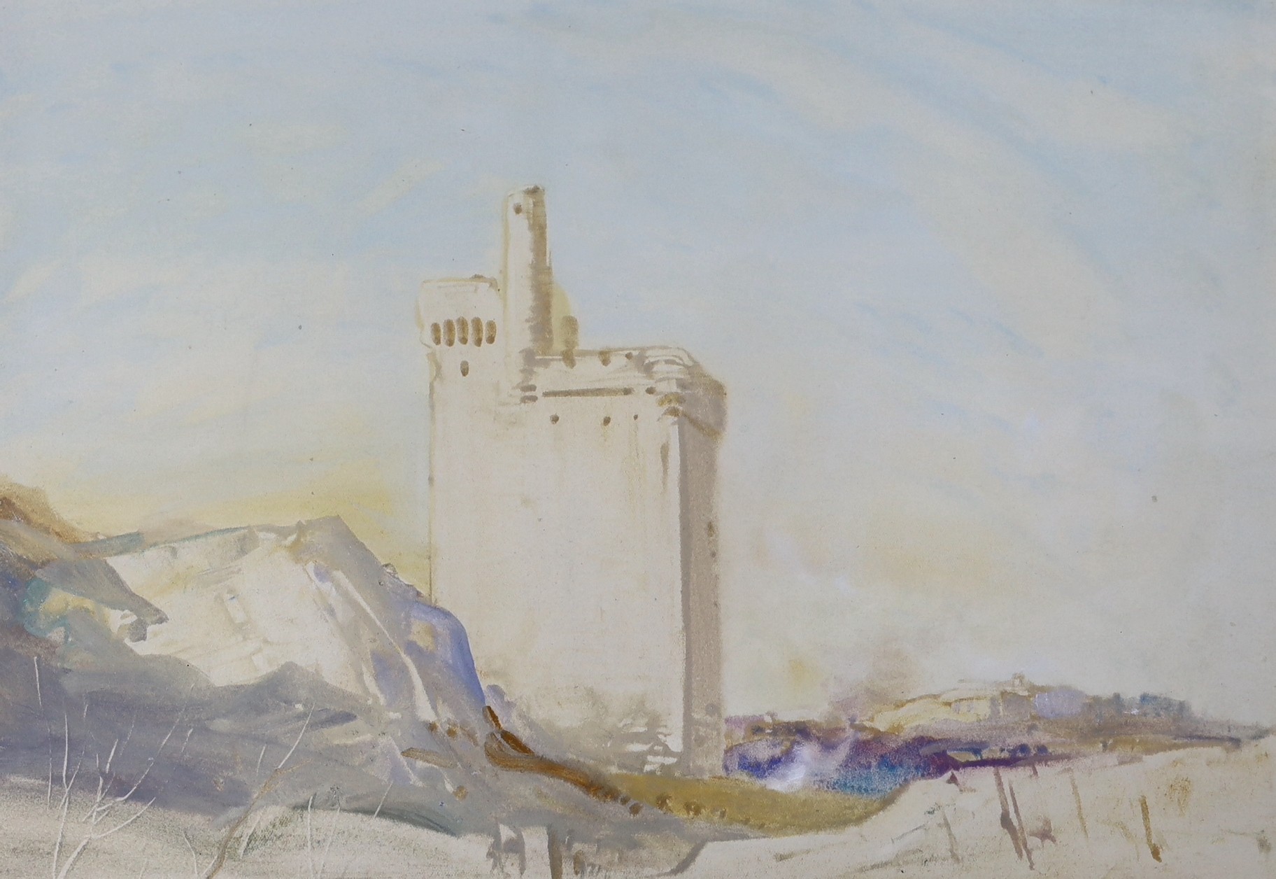 Cecil Arthur Hunt (1873-1965), watercolour, 'The White Tower, Avignon', signed, 26x 38cm, together with another watercolour, ‘Arrochar, Loch Lane, Dumbartonshire’, signed lower left, 25 x 38cm (2)